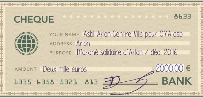Chèque du Marché Solidaire d&rsquo;Arlon